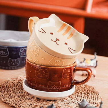 cozy kitty mugs with cover / coaster